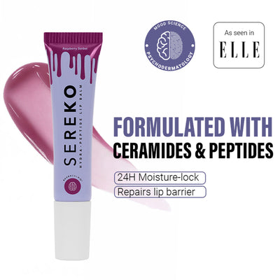 Sereko Hydra - Peptide Lip Balm, Clear, Enriched With Ceramides Barrier Repair Salted Caramel - Raspberry Sorbet