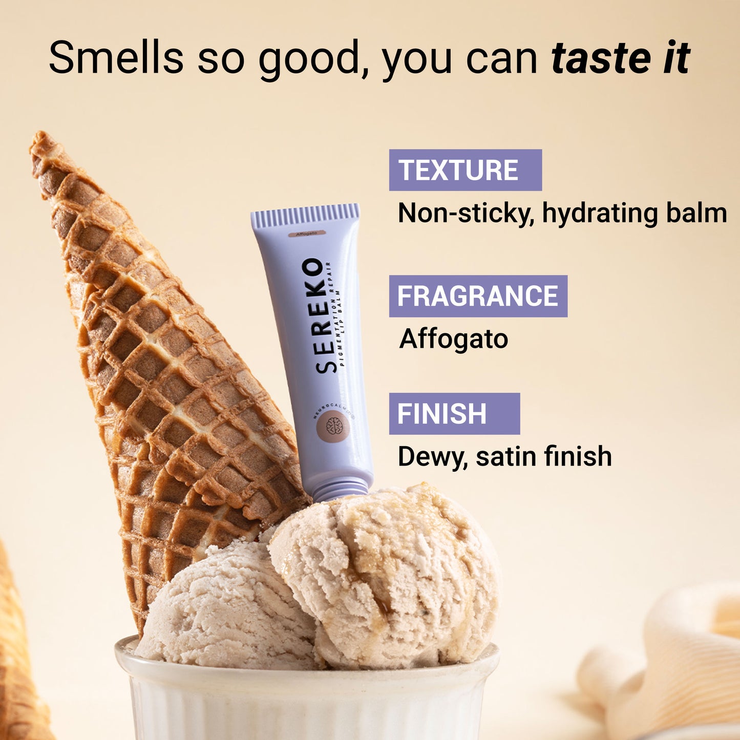 Sereko Hydra - Peptide Lip Balm, Clear, Enriched With Ceramides Barrier Repair Salted Caramel - Affogato