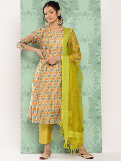 Indyancart VA Women's Ethnic Motifs Printed Panelled Kurta with Trousers & With Dupatta
