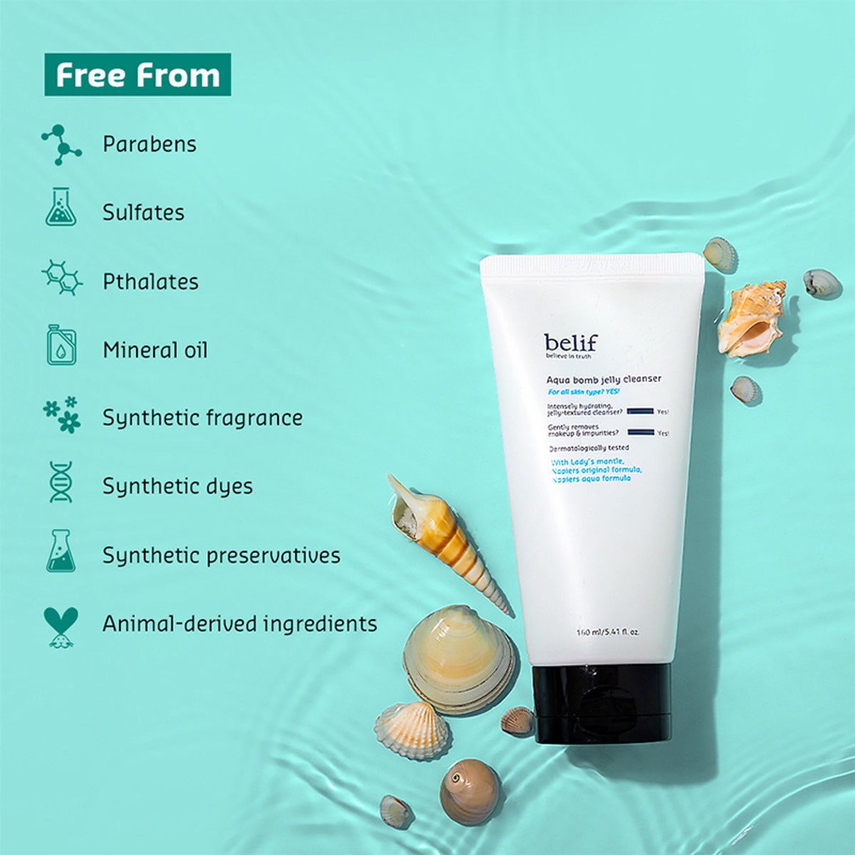 belif Aqua Bomb Jelly Cleanser - Hydrating Vegan Korean Gentle Face Wash & & Makeup Remover