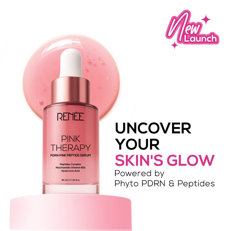 Renee Pink Therapy PDRN Pink Peptide Serum bottle with dropper, hydrating serum with hyaluronic acid for radiant skin.