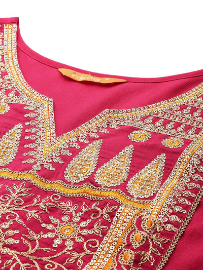 Indyancart IE Women Ethnic Motifs Embroidered Regular Sequinned Liva Kurta with Trousers & With Dupatta