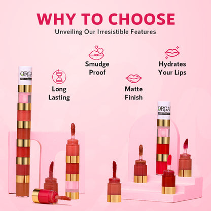Orgatre Lush Lips 5-in-1 Matte Classic Lipstick with Gloss - Waterproof, Smudge-Proof, Long-Lasting - Nude