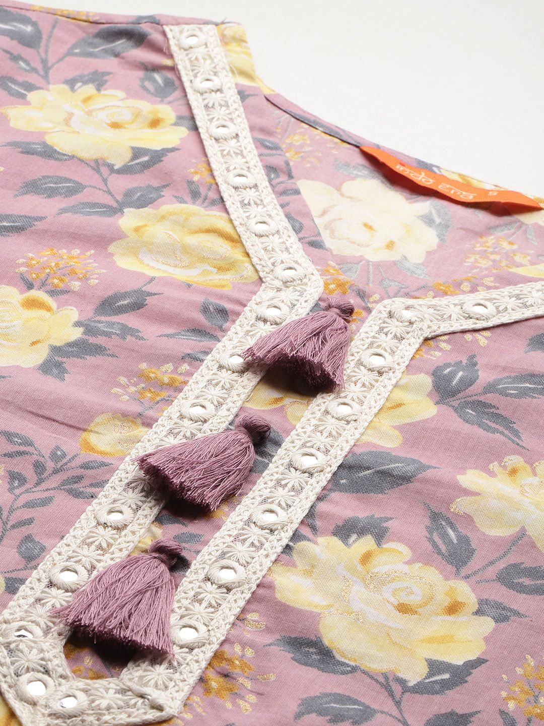 Women Floral Printed Thread Work Pure Cotton Kurta With Trousers & Dupatta