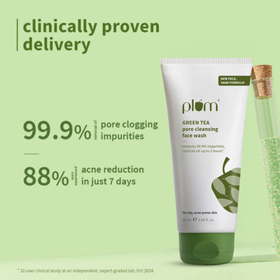 Plum Green Tea Pore Cleansing Gel Face Wash With Glycolic Acid - Fights Pimpels & Control Oil