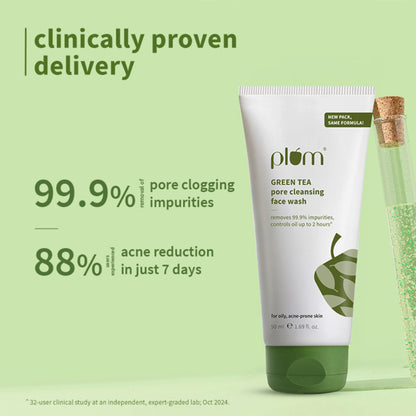 Plum Green Tea Pore Cleansing Gel Face Wash With Glycolic Acid - Fights Pimpels & Control Oil