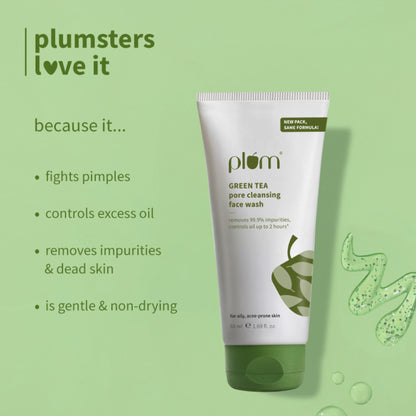 Plum Green Tea Pore Cleansing Gel Face Wash With Glycolic Acid - Fights Pimpels & Control Oil