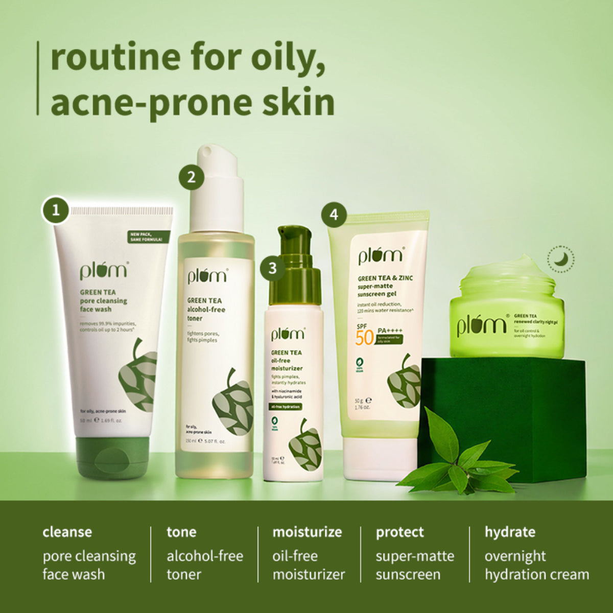 Plum Green Tea Pore Cleansing Gel Face Wash With Glycolic Acid - Fights Pimpels & Control Oil