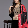 Dhiyona IE Women Ethnic Motifs Yoke Design Regular Velvet Kurta with Trousers & Dupatta