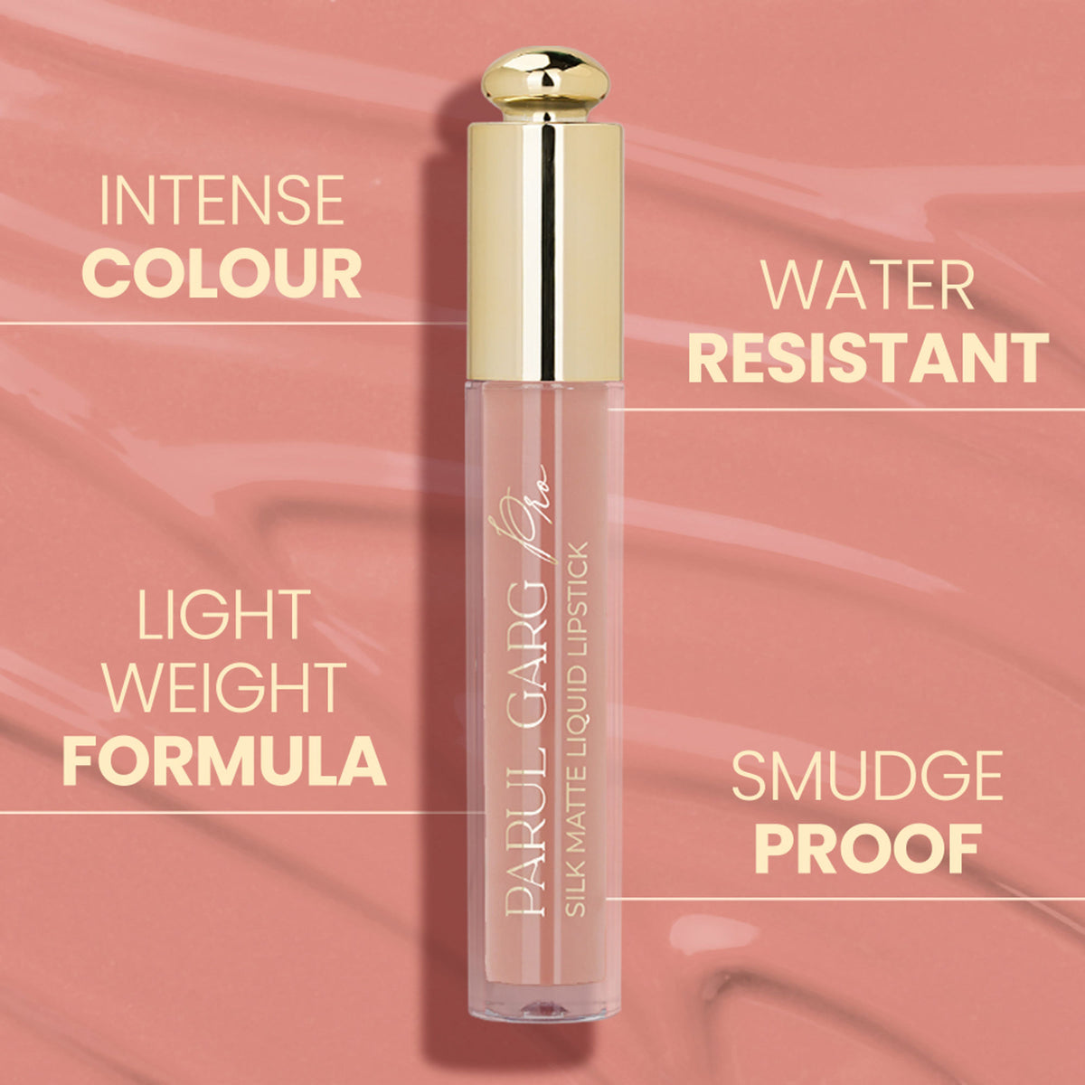Parul Garg Beauty Silk Matte Liquid Lipstick in Magic Shade 06 showing its long-lasting, transfer-proof formula and rich color.