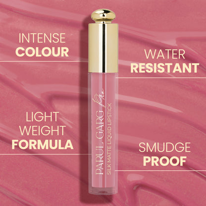 Parul Garg Beauty Cherry Blossom 08 silk matte liquid lipstick in a sleek tube, showcasing its rich cherry blossom shade.