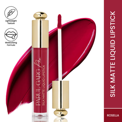 Parul Garg Beauty Silk Matte Liquid Lipstick in Rosella 07, long-lasting, transfer-proof lipstick with smooth matte finish.