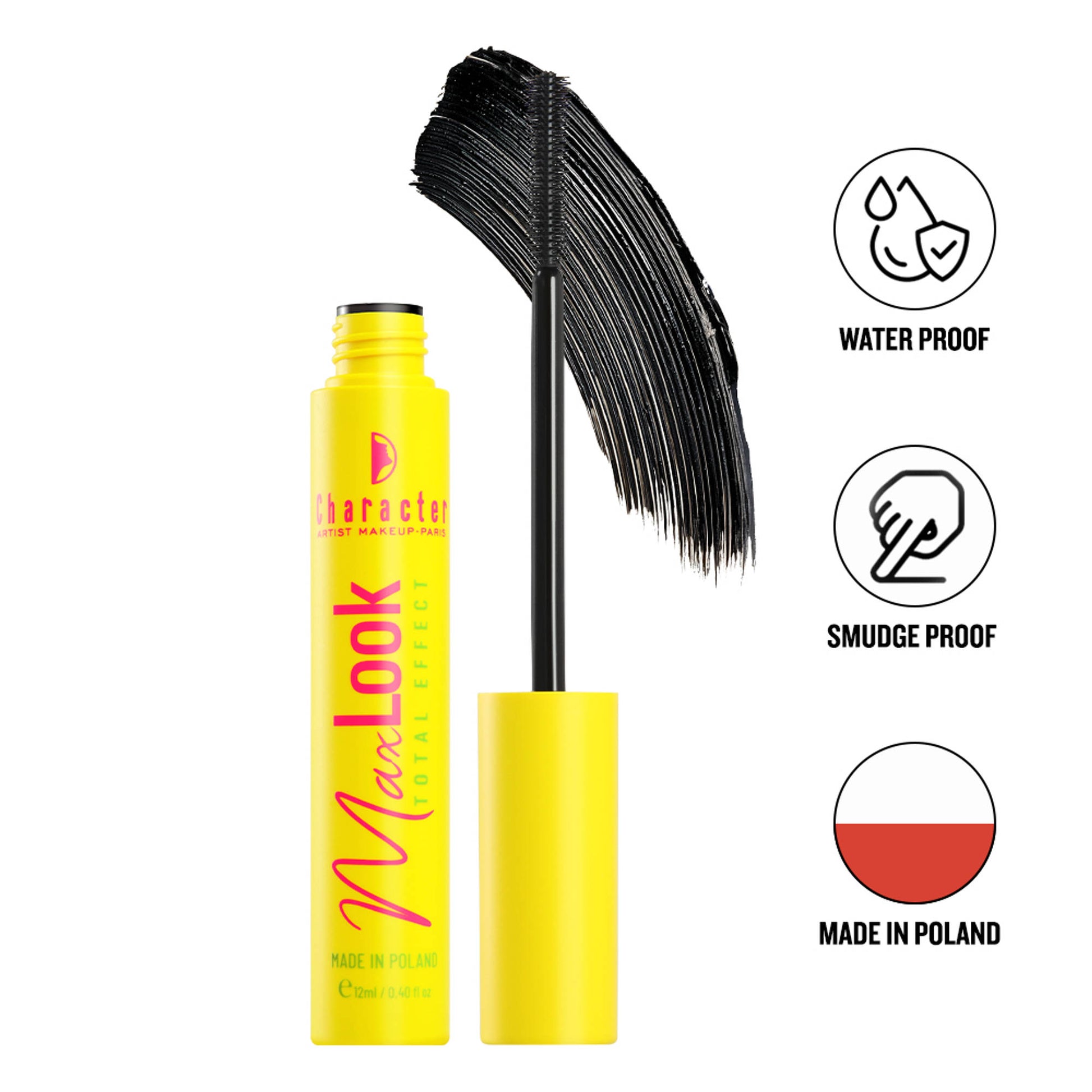 Character Max Look Total Effect Mascara, Smudgeproof, Waterproof, Lasts Upto 24 Hrs - CMT001