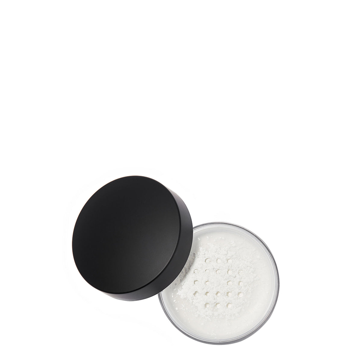 Anastasia Beverly Hills Loose Setting Powder in Translucent, fine translucent powder in a clear jar with a silver lid, ready for setting makeup.