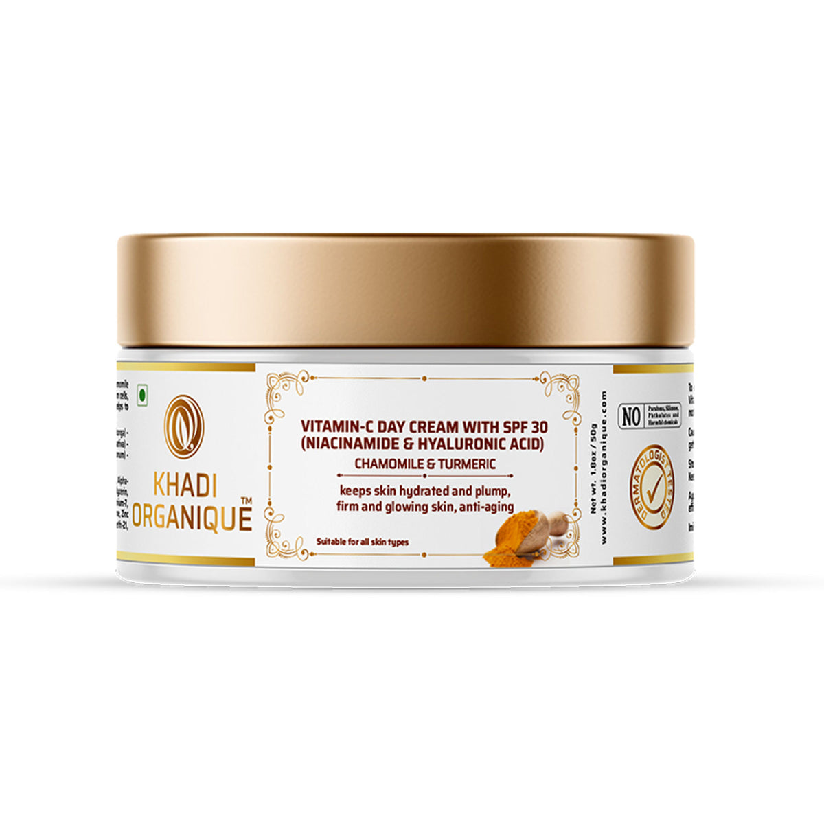 Khadi Organique Vitamin C Day Cream with SPF 30 for oily and dry skin, featuring a lightweight, nourishing face moisturizer.