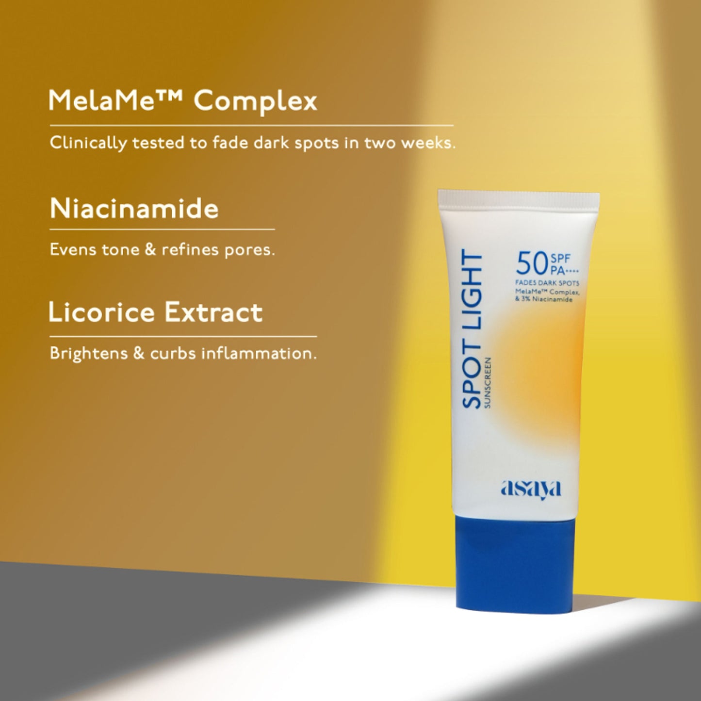 Asaya In-Vivo Tested Spot Light Depigmenting Sunscreen SPF 50 PA++++ No White Cast