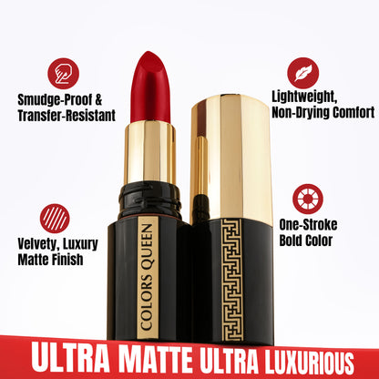 Colors Queen Luxury Matte Non Transfer Lipstick - 15 Reach High