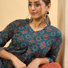 Dhiyona IE Ethnic Motifs Printed V-Neck Pure Cotton A-Line Kurta With Trousers