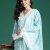 Dhiyona IE Floral Printed Thread Work Pure Cotton Kurta With Trousers & Dupatta