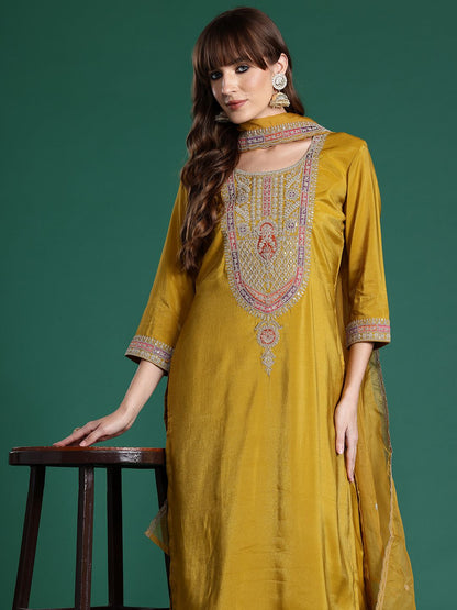 Ethnic Motifs Embroidered Sequinned Kurta with Trousers & With Dupatta