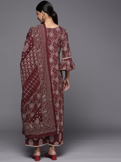 Dhiyona IE Women Purple Floral Kurta with Palazzos & With Dupatta