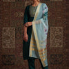Indyancart IE Yoke Design Sequinned Kurta & Trousers With Dupatta
