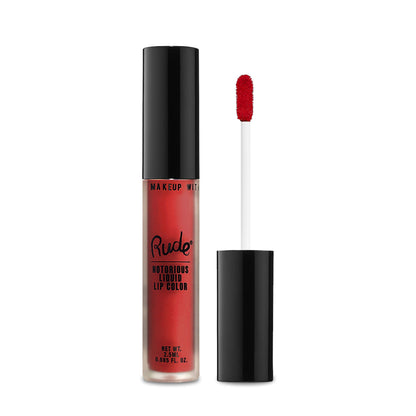 Rude Cosmetics Notorious Liquid Lip Color in Radical Red, bright red liquid lipstick with a smooth, glossy finish.