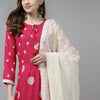 Indyancart IE Women Pink Paisley Embroidered Pleated Kurta with Trousers & Dupatta