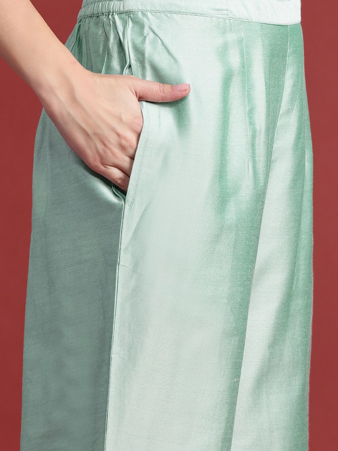 Indyancart IE Embroidered Sequinned Kurta With Trousers & Dupatta