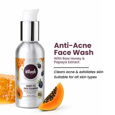 Vilvah Honey Fix Face Wash To Treat Acne, Control Oil & Balance Ph With Honey & Papaya Extract