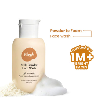 Vilvah Milk Powder Face Wash For Deep Cleansing With Rice Milk, Papain Enzymes & Hyaluronic Acid