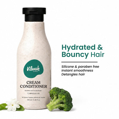 Vilvah Cream Conditioner Reduces Frizz, Softens Hair & Deeply Conditions With Tucuma & Broccoli Oil