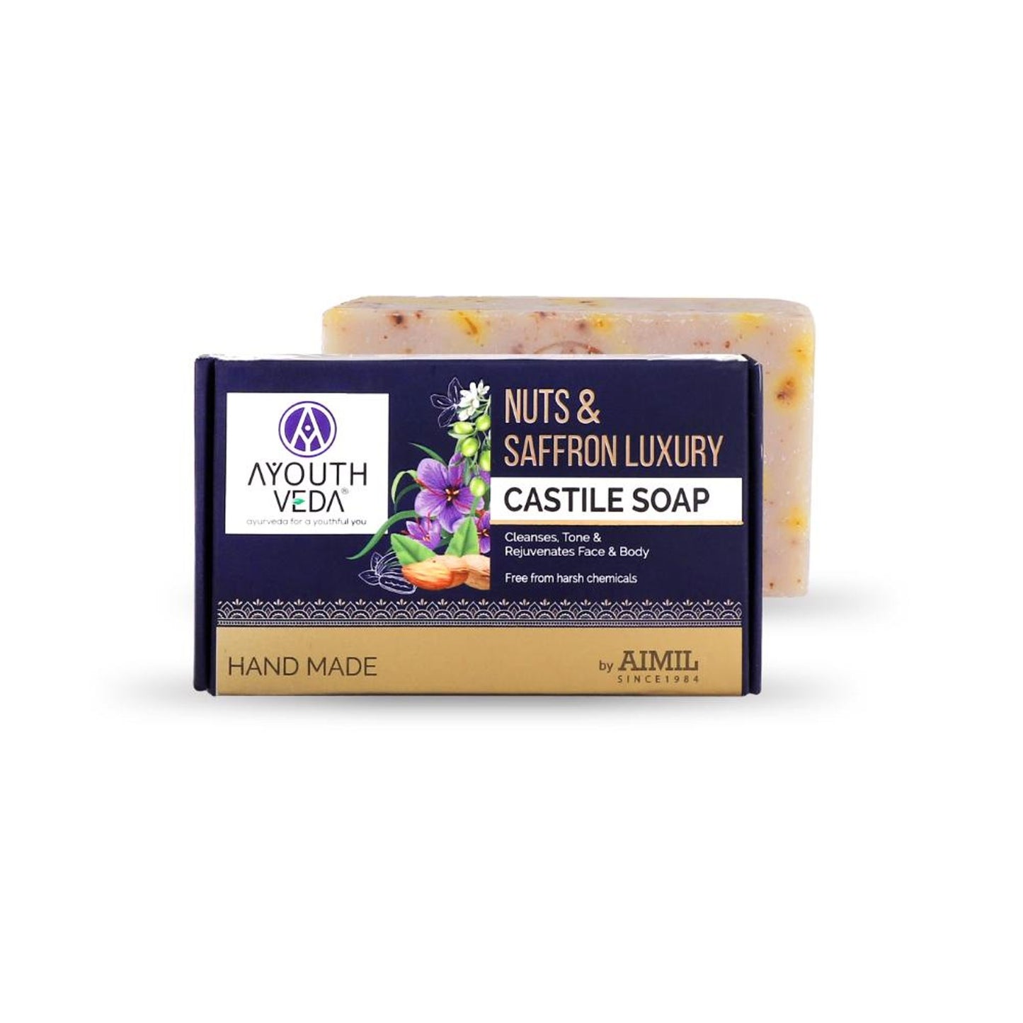 Ayouthveda Nuts & Saffron Handmade Castile Soap with Nourishing Oils for Clensed & Soft Skin