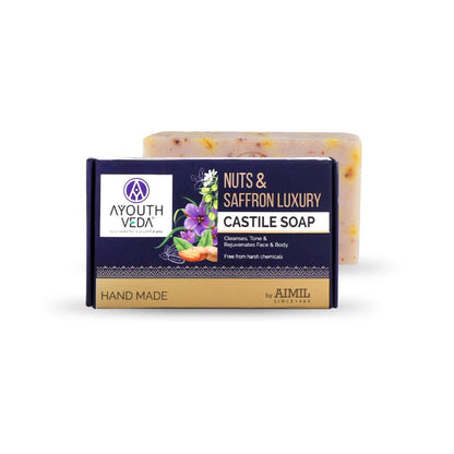 Ayouthveda Nuts & Saffron Handmade Castile Soap with Nourishing Oils for Clensed & Soft Skin