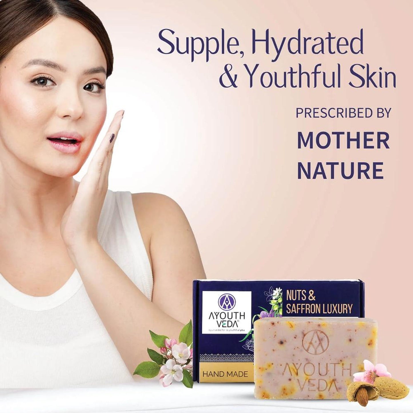 Ayouthveda Nuts & Saffron Handmade Castile Soap with Nourishing Oils for Clensed & Soft Skin
