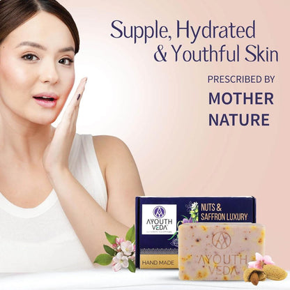 Ayouthveda Nuts & Saffron Handmade Castile Soap with Nourishing Oils for Clensed & Soft Skin