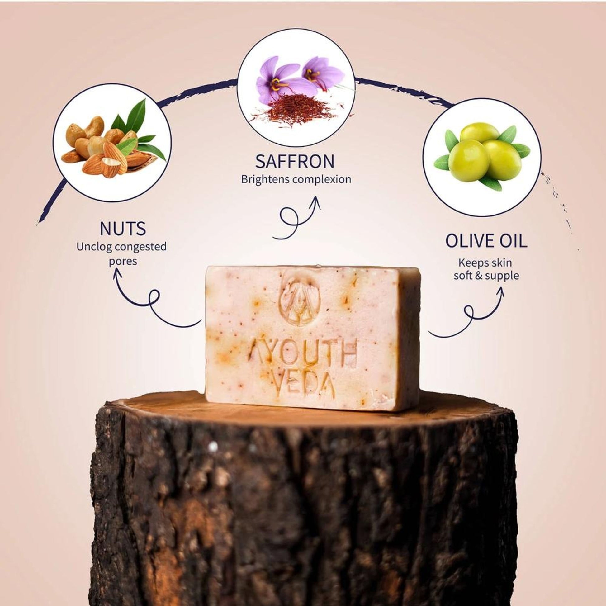 Ayouthveda Nuts & Saffron Handmade Castile Soap with Nourishing Oils for Clensed & Soft Skin