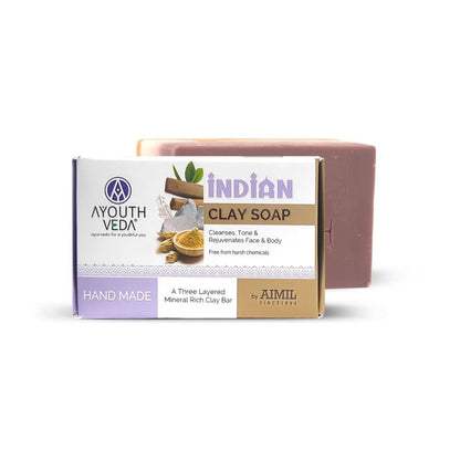 Ayouthveda Indian Clay Soap, Triple-Layer Mineral-Rich Handmade Bar with Multani Mitti for Oily Skin