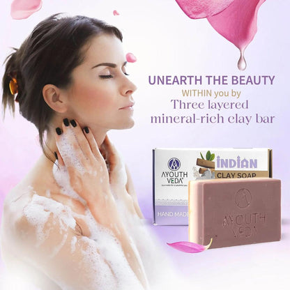 Ayouthveda Indian Clay Soap, Triple-Layer Mineral-Rich Handmade Bar with Multani Mitti for Oily Skin