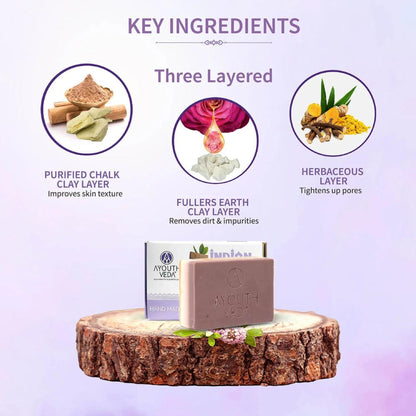 Ayouthveda Indian Clay Soap, Triple-Layer Mineral-Rich Handmade Bar with Multani Mitti for Oily Skin