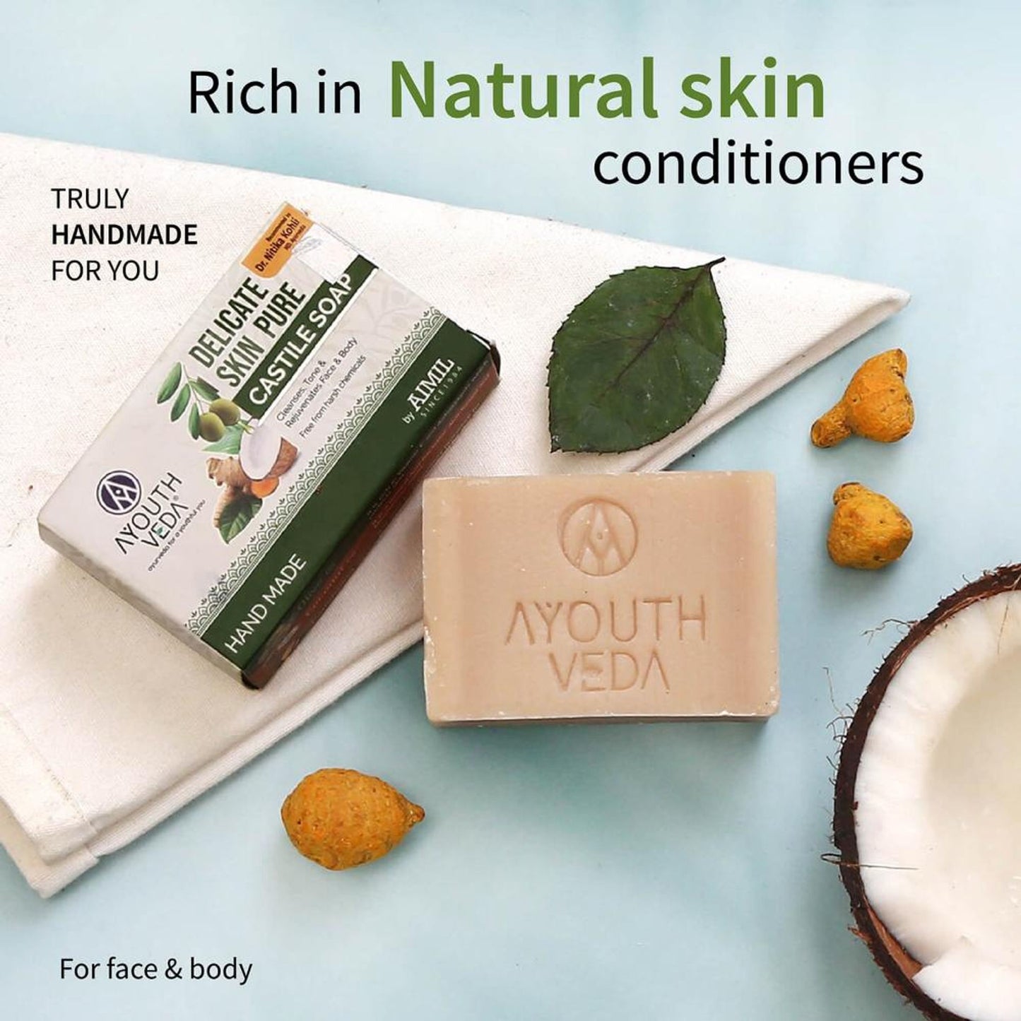 Delicate Skin Castile Soap with Tulsi, Neem, Coconut & Olive Oils for Gentle Skin Cleansing