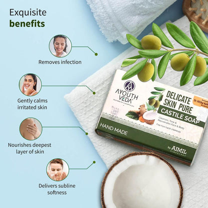 Delicate Skin Castile Soap with Tulsi, Neem, Coconut & Olive Oils for Gentle Skin Cleansing