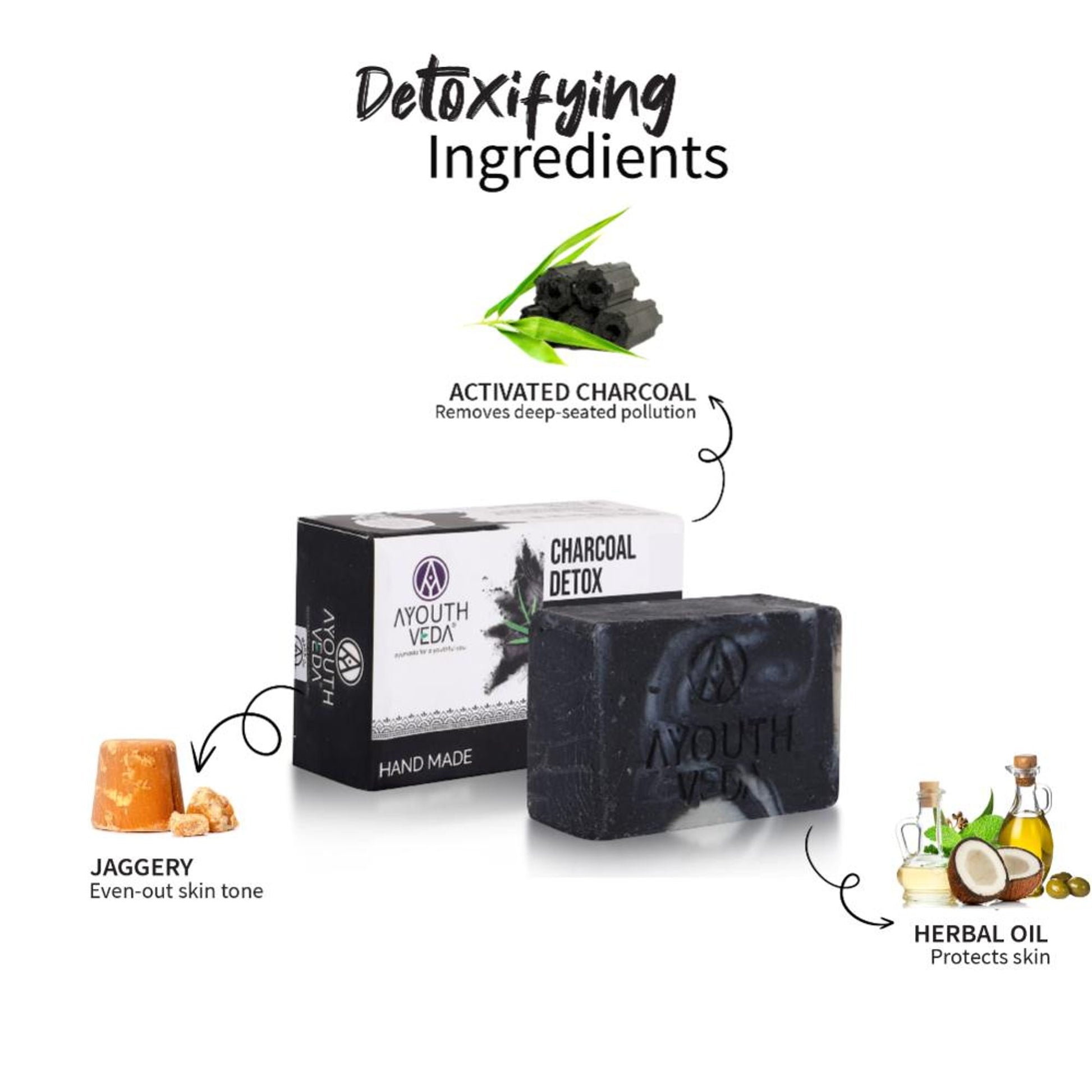 Charcoal Detox Handmade Castile Soap with Jaggery & Nourishing Oils to Deep Cleanse & Purify Skin