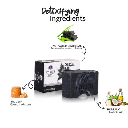 Charcoal Detox Handmade Castile Soap with Jaggery & Nourishing Oils to Deep Cleanse & Purify Skin