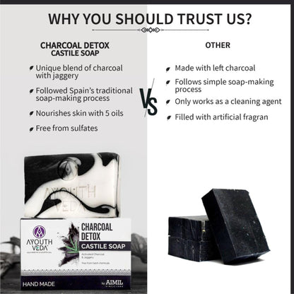 Charcoal Detox Handmade Castile Soap with Jaggery & Nourishing Oils to Deep Cleanse & Purify Skin