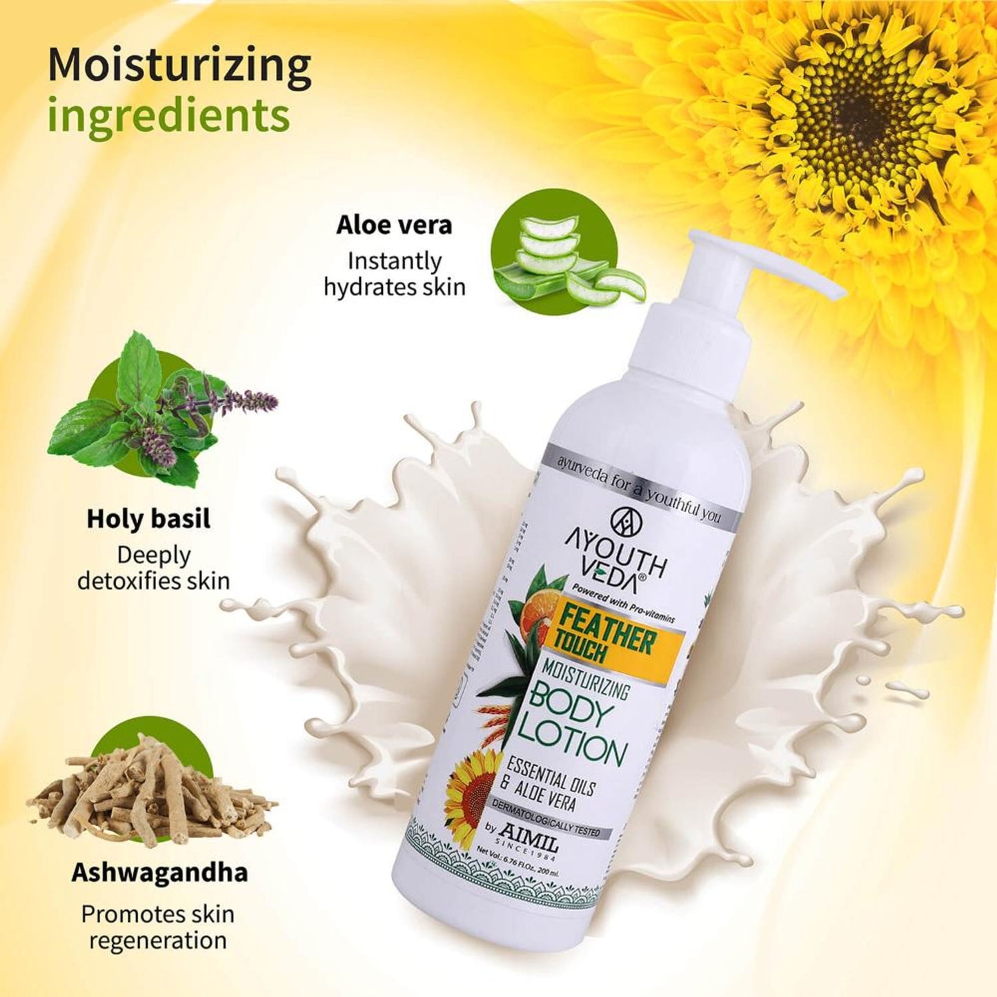 Feather Touch Moisturizing Body Lotion with 5 Essential Oils & Aloe Vera for Soft Skin
