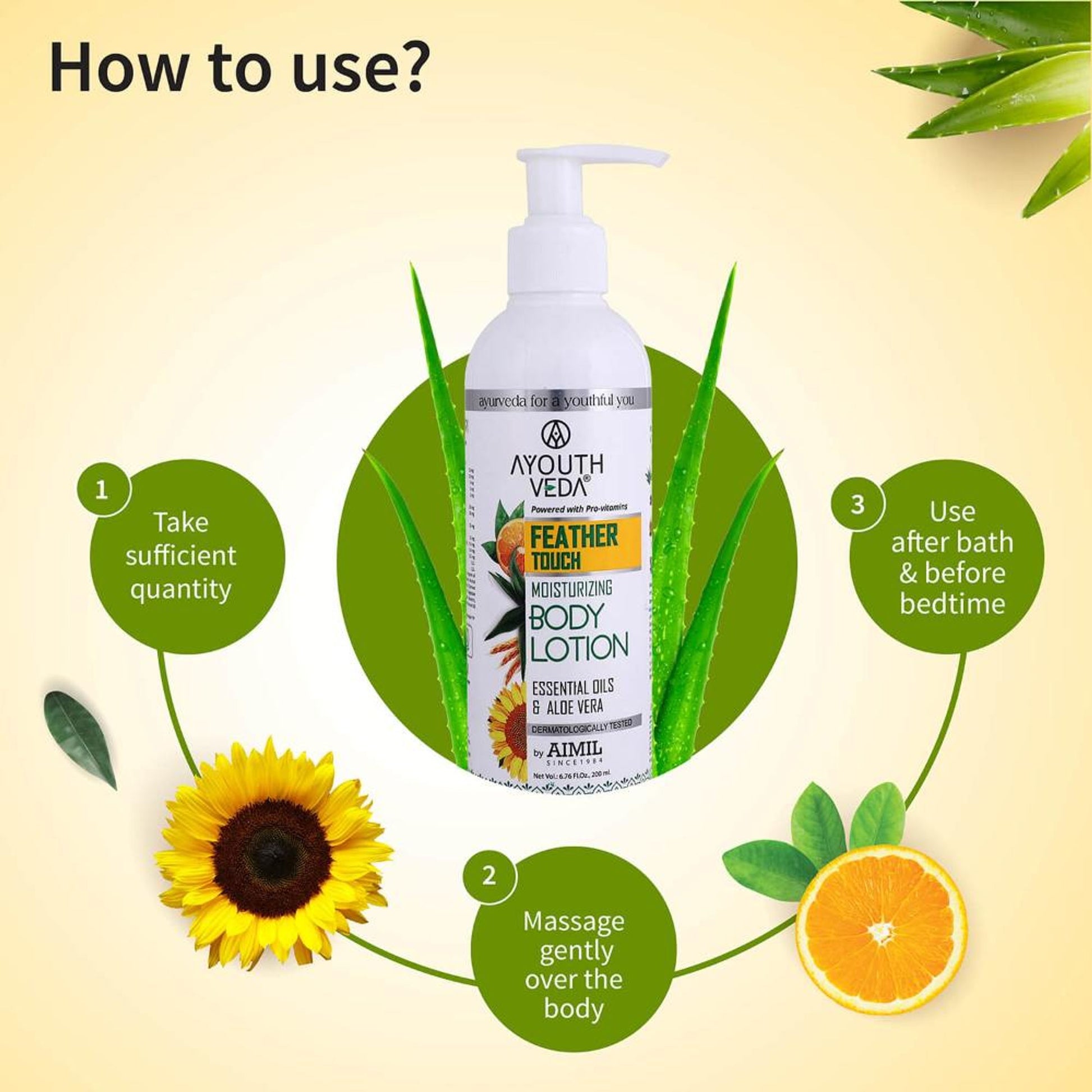 Feather Touch Moisturizing Body Lotion with 5 Essential Oils & Aloe Vera for Soft Skin