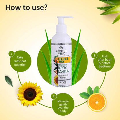 Feather Touch Moisturizing Body Lotion with 5 Essential Oils & Aloe Vera for Soft Skin