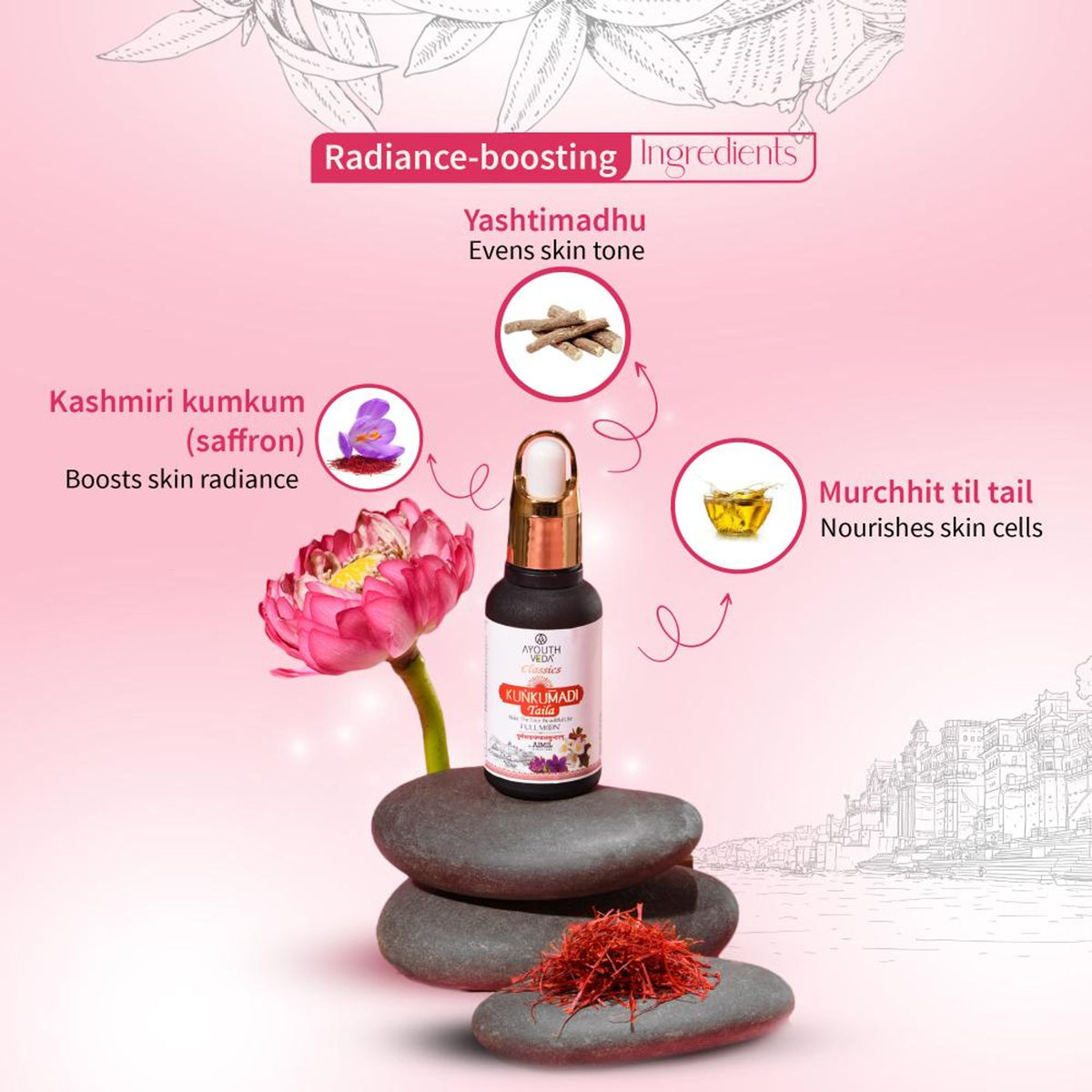 Kunkumadi Taila with Kashmiri Saffron & 20 Herbs to Rejuvenate Skin, Restore Glow & Improve Texture