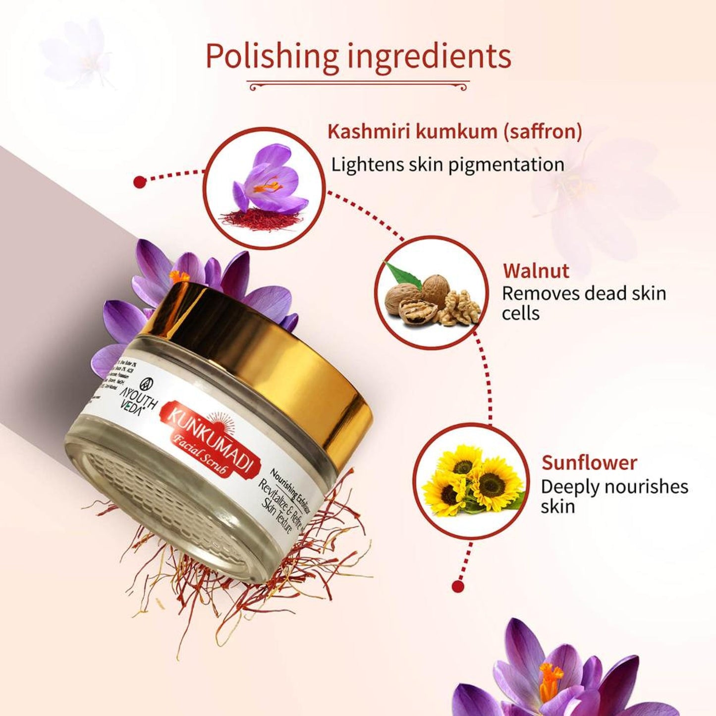 Ayouthveda Kunkumadi Face Scrub with Walnut Finest Kashmiri Saffron & Sunflower